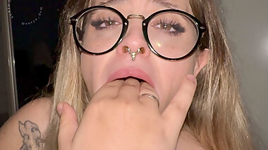 blonde student does deep throat well drooling looking in eyes