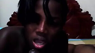 Black Slut Girlfriend Started Sucking off His Big Black Cock