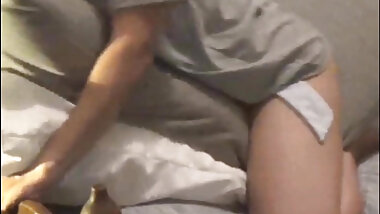 An exciting blonde enjoys oral sex on the pillow to reach orgasm