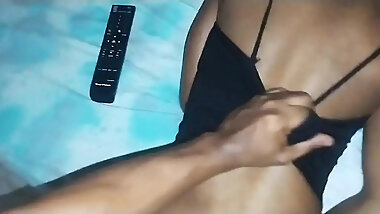 Daddy its late! No stop!! Sexy black stepdaughter gets bbc creampie