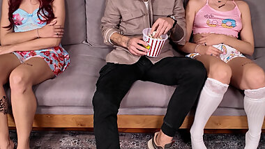 "Daddy!! We Are Family!" Twin Teen Stepdaughters Seduced and Touched on Movie Night by Stepdad - Stepdaughters Free Use