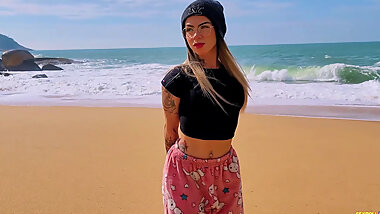 I Asked a Stranger to Film Me on the Beach, I Rewarded Him with a Very Wet Blowjob!