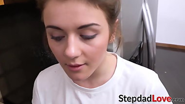 Young hottie shares step daddys big fat POV cock with BFF